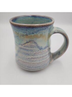 Rare Bird Stoneware Earthenware Handcrafted Pottery Mug Cup Blue artist Signed
